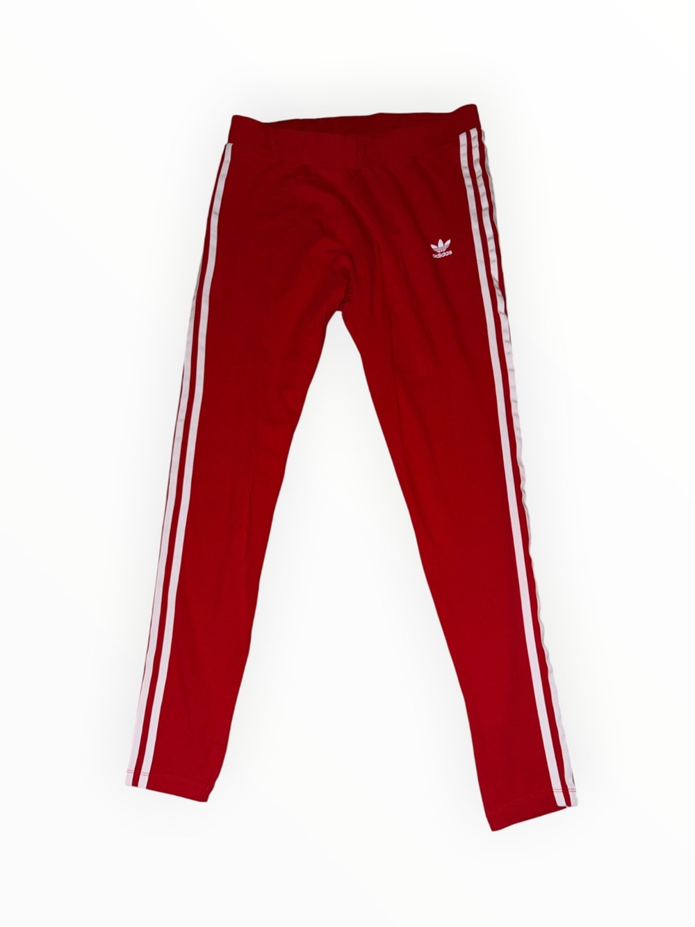 Women's Adidas Red Leggings with White Triple Side Stripes XL